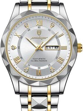 POEDAGAR Luxury Men's Watch - Two-Tone Stainless Steel with Day-Date
